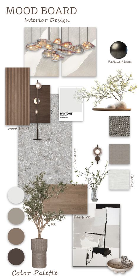 Interior Design Office Mood Board, Japandi Interiors Moodboard, Modern Mood Board, Japandi Color Palette, Design Portfolio Layout, Interior Design Portfolio Layout, Materials Board Interior Design, Mood Board Interior, Interior Design Layout