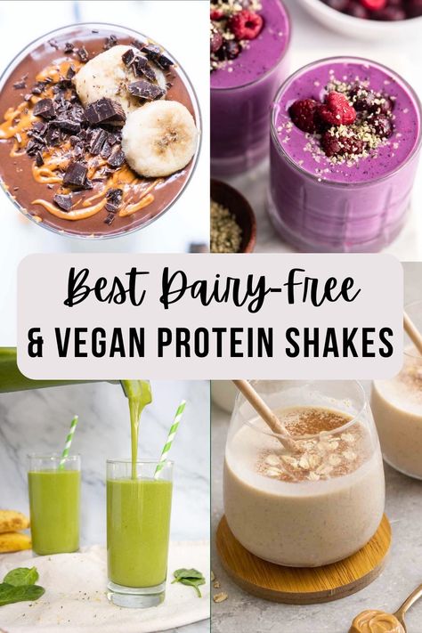 Looking for the best dairy free protein shakes? You're in the right place. Read on to get the low-down on vegan pre-made shakes, protein powders, and smoothie recipes. Vegan Protein Shake Without Powder, Vegan Protein Shakes Recipes, Vegan Protein Shake Recipes Plant Based, Dairy Free Protein Smoothies, Paleo Protein Shake, Coconut Milk Protein Shake, Non Dairy Protein Shakes, Vegan Protein Smoothie Recipes, Vega Protein Smoothie