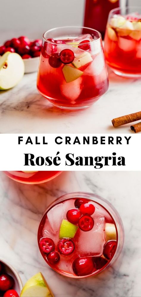 Thanksgiving Sangria, Fall Sangria Recipes, Cranberry Sangria, Rosé Sangria, Apple Cider Sangria, Rose Sangria, Recipes By Ingredients, Cranberry Cocktail, Fall Cocktail