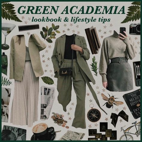 Green Academia Aesthetic Outfit, Academia Lookbook, Nature Academia, Outfits Academia, Green Dark Academia, Colorful Academia, Green Academia Aesthetic, Dark Green Academia, Dark Academia Green