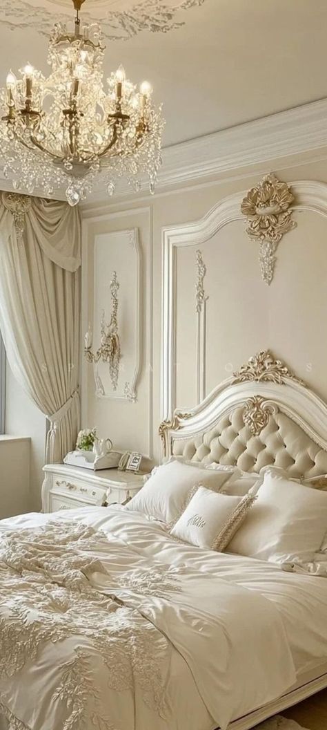 Neoclassical Interior Bedroom Design, Bedroom Royal Aesthetic, Dream Bedroom Vintage, White Royal Bedroom, Cinderella Room Aesthetic, Old Money Room Ideas, Old Money Bedroom Ideas, Mansion Bedroom Aesthetic, Victorian Era Bedroom