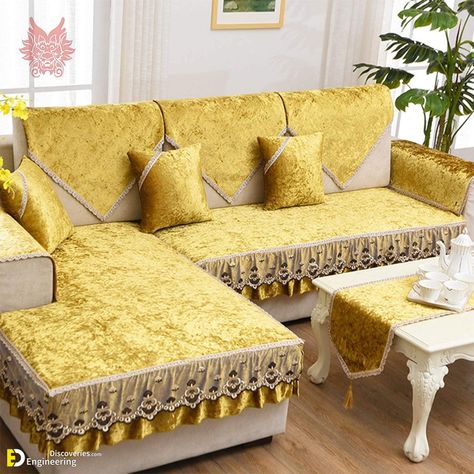 Top 35 Modern Sofa Design Ideas - Engineering Discoveries Sofa Design Luxury, Velvet Sofa Cover, Diy Sofa Cover, L Shaped Sofa Designs, Couch Covers Slipcovers, Bed Cover Design, Sofa Throw Cover, Designer Bed Sheets, Shape Sofa