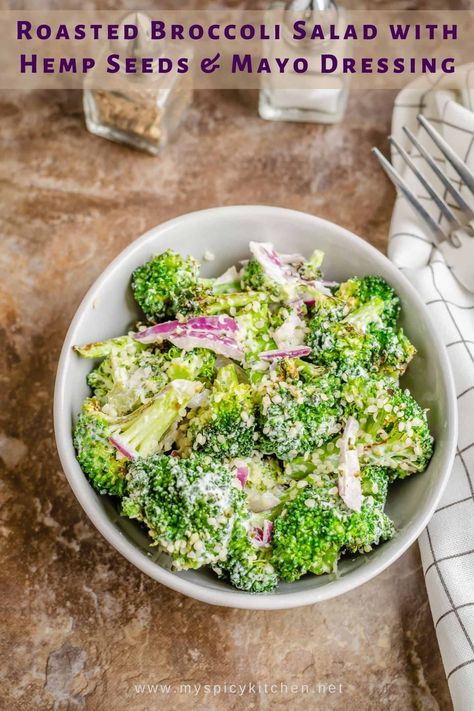 A bowl of broccoli salad with hemp seeds and mayo sour cream dressing Broccoli Salad Recipe Easy, Roasted Broccoli Salad, Sour Cream Dressing, Grilled Broccoli, How To Cook Broccoli, Salad Recipes Healthy Easy, Broccoli Salad Recipe, Vinaigrette Recipes, Best Salad Recipes