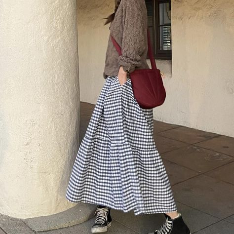 Vintage blue gingham handmade full length maxi skirt... - Depop Blue Floral Maxi Skirt, Long Gingham Skirt Outfit, Gingham Skirt Outfit Winter, Long Gingham Skirt, Blue Gingham Skirt Outfit, Blue Gingham Skirt, Gingham Maxi Skirt Outfit, Gingham Maxi Skirt, Gingham Skirt Outfit