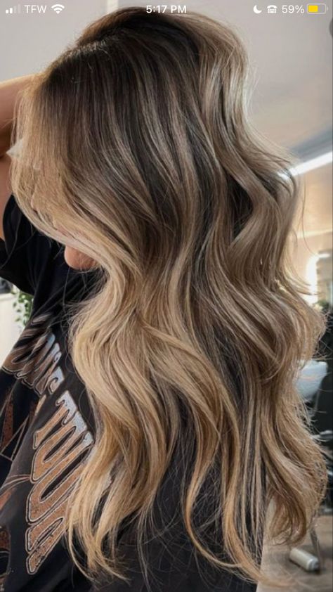 Dark Lived In Balayage, Brown Hair Teasy Lights, Light Brown Hair With Lived In Highlights, Dark Hair To Blonde Balayage, Brown Hair Blonde Highlights Money Piece, Ash Brown Ombre Hair, Highlights Tan Skin, Blonde Ends On Brown Hair, Lived In Balayage