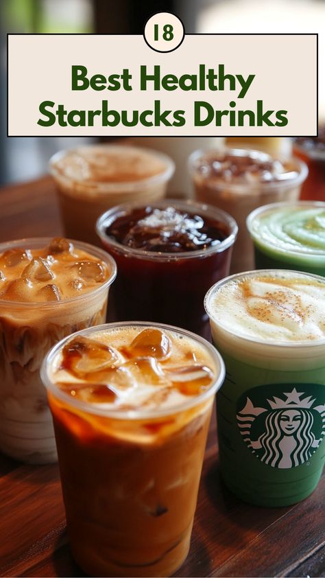 A variety of healthy Starbucks drinks including cold brew and green tea lattes, offering low-calorie and dairy-free options for a nutritious and refreshing treat. Healthy Starbucks At Home, Starbucks Pre Workout Drink, Starbucks Drink Low Calorie, Starbucks Diet Drinks, Starbucks Tea Drinks For Colds, Clean Starbucks Drinks, Healthy Drinks At Starbucks, Starbucks Cold Brew Order Healthy, Paleo Starbucks Drinks