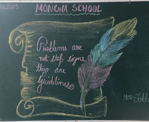 Board Drawing Chalk, Diwali Thoughts In English, Ptm Blackboard Decoration Ideas, Black Board Decoration For Ptm, Blackboard Decoration Classroom, Board Decoration Ideas School With Chalk, Thought For School, Ptm Board Decoration Ideas School, Black Board Design