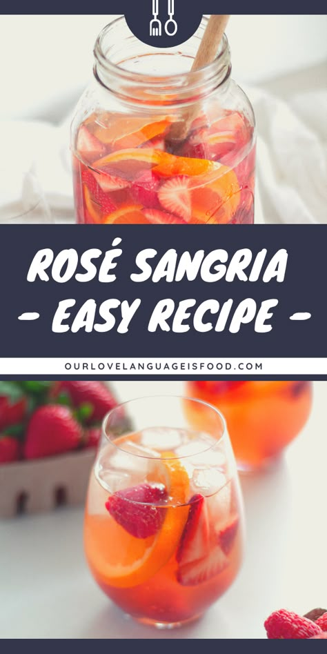 Sangria With Rose Wine, Easy Recipes For Summer, Pitcher Sangria Recipe, Rose Sangria Recipes Easy, Batch Sangria Recipe, Big Batch Sangria, Rose Sangria Recipes, Sangria Recipes Rose, Sangria Recipes Easy