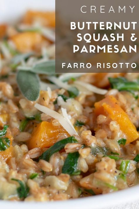 Butternut Squash Parmesan, Healthy Grains Recipes, Healthy Risotto, Farro Risotto, Butternut Squash Sage, Farro Recipes, Squash Risotto, Steak Side Dishes, Healthy Grains