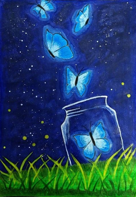 Painting Ideas On Canvas Butterflies, Butterfly Painting Ideas On Canvas, Freedom Painting Ideas, Freedom Drawing Sketches, Freedom Art Drawings, Art Drawings Sketches Pencil Beautiful, Night Scene Drawing, Butterfly Drawing Wallpaper, Freedom Art Painting