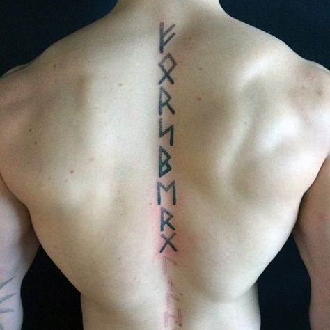 Man With Spine Rune Tattoo Viking Spine Tattoo, Rune Tattoos, Runes Tattoo, Viking Tattoos For Men, Viking Rune Tattoo, Tattoo Male, Viking Tattoo Sleeve, Viking Tattoo Symbol, Rune Viking