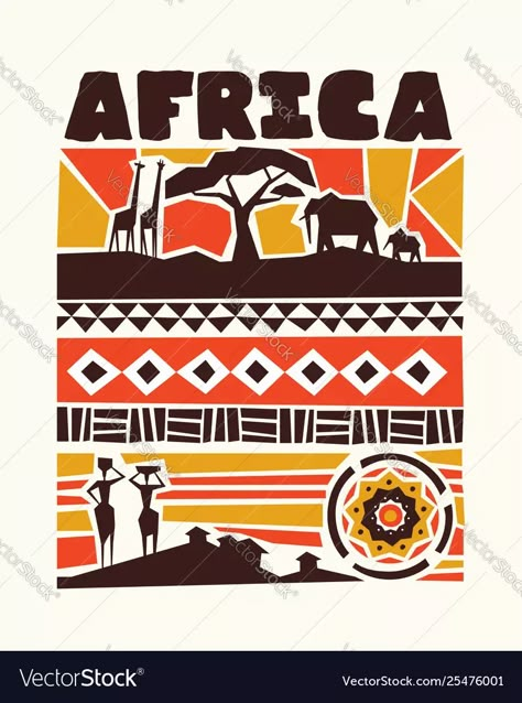 Africa animals and tribal art vector image African Reference, Tribe Women, Africa Art Design, A Level Art Sketchbook, Afrique Art, Africa Animals, Vector Art Design, Afrikaanse Kunst, Wild Safari