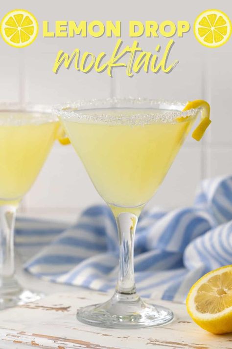 This refreshing Lemon Drop Mocktail is a delicious and elegant non-alcoholic drink that's perfect for any occasion. Whether you're hosting a party or enjoying a quiet afternoon, this easy mocktail is always a crowd-pleaser! Martini Mocktail Recipe, Mocktails Non Alcoholic Martini, Wedding Mocktails Non Alcoholic, Italian Mocktail Recipe, Lemon Drop Mocktails, Golden Mocktails, Easy Mocktails Non Alcoholic, Non Alcoholic French 75, Lemonade Mocktails Non Alcoholic