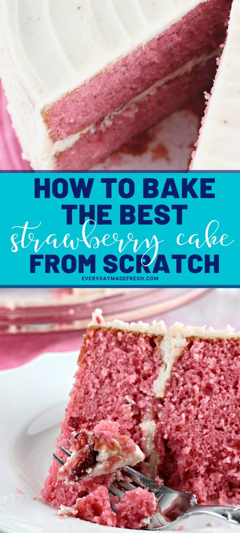 Homemade Strawberry Cake With Fresh Strawberries, Classic Strawberry Cake, Best Moist Strawberry Cake Recipe, Homemade Strawberry Cake Mix Recipes, Cakes Recipes Strawberry, Fresh Strawberry Cake From Scratch, 3 Layer Strawberry Cake, Strawberry Cake Fresh Strawberries, Strawberry Cake No Jello