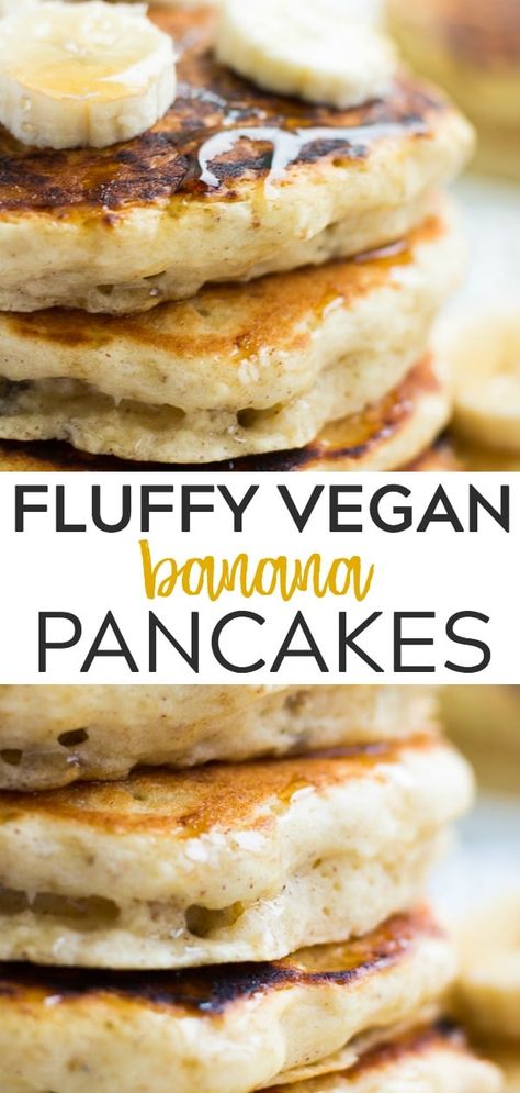 Light and fluffy vegan banana pancakes are so easy to make (1 bowl) and full of flavor! #vegan #plantbased Pancake Banane, Vegan Banana Pancakes, Brunch Foods, Vegan Pancake Recipes, Pancakes Vegan, Vegan Coffee, Pancake Recipe Easy, Desserts Vegan, Vegan Pancakes