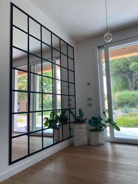 Grid Wall Mirror, Mirror Wall Design, Japandi Style Living Room, Ikea Mirror Hack, Arched Window Mirror, Single Apartment, Bathroom Mirror With Shelf, Victorian Terraced House, Modern Apartment Living Room