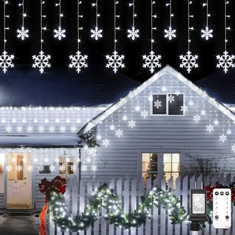 suddus Christmas Snowflake Lights Outdoor, 10.7ft 168 LED Connectable Holiday String Lights Plug in with 14 Drops, Hanging Icicle Lights for Outside, Eaves, House, Window, Yard, Indoor Decor, White Window Christmas Decorations, Roof Awning, Icicle Lights Outdoor, Christmas Decorations White, Small Snowflakes, Large Snowflakes, Christmas Pathway Lights, Snowflake Christmas Lights, Christmas Light Clips