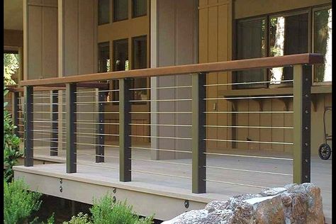 patio railing ideas | Modern Deck and Deck Railing Ideas - Montreal Outdoor Living Contemporary Porch, Reling Design, Porch Railing Designs, Front Porch Railings, Deck Railing Ideas, Patio Railing, Deck Railing Design, Terrasse Design, Modern Porch