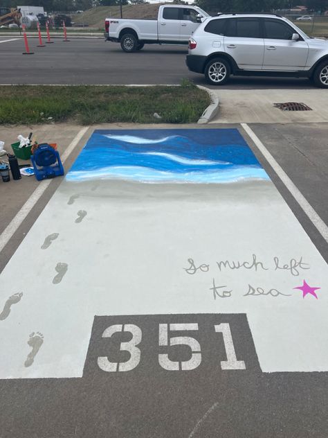 Parking Spot Painting High School, Senior Parking Spaces, Parking Lot Painting, Parking Spot Painting, Senior Year Things, Parking Spot, Senior Year Fun, Parking Space, School Car