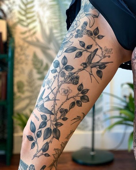 Mens Thigh Tattoo, Mens Flower Leg Tattoo, Thigh Tats Men, Botanical Thigh Tattoo, Inner Thigh Tattoo, Nature Thigh Tattoo, Inner Thigh Tattoos, Inner Leg Tattoo, Inner Thigh Tattoos Women