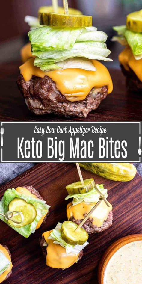 Keto Canapes, Big Mac Bites, Mac Bites, Bunless Burgers, Low Carb Big Mac, Keto Big Mac, Beef Spices, Burger Bites, Bunless Burger