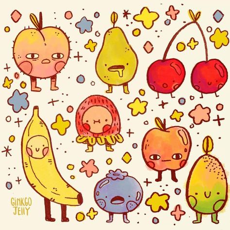 Fruit Drawing, Drawing Procreate, Fruits Drawing, Art Fruit, Drawing Artist, Cute Little Drawings, Sketchbook Art Inspiration, Art Journal Inspiration, Art Block