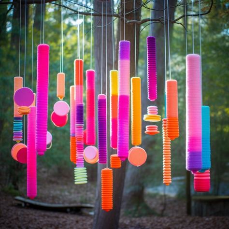 Pool Noodle Art Installation, Poolside Ideas Decor, Pool Noodle Ideas Decorations, Creative Shade Ideas Outdoor, Pool Noodle Party Decorations, Backyard Art Ideas, Outdoor Wall Decor Diy, Pool Noodle Sculpture, Garden Totem Poles Diy Yard Art