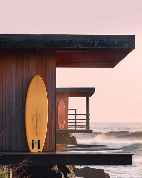 the surf shack | wood edition testing new views and vignettes. caught some nice underwave on accident which was fun 🤙🏼 #surf #surfer #surfshack #beach #ocean #midjourneyarchitect #midjourney #artificialintelligence #artificialarchitecture #artificialsketchbook #generativedesign Vintage Surf Shack, Surf Shack Interior, Background 2025, Modern Surf Shack, Surf Shed, California Surf Shack, Brain Bins, Surfer House, West Coast House