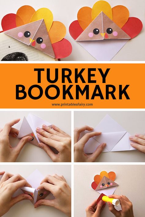 Looking for an easy Fall craft for kids? Make these Turkey bookmarks. Perfect for Thanksgiving as well. Free printable template included. #fallcrafts #thanksgiving #thanksgivingcrafts Thanksgiving Projects For Kids, Bookmarks Corner, November Centers, Origami Turkey, Mess Free Craft, Kindergarten Thanksgiving, Fun Thanksgiving Crafts, Diy Turkey, Thanksgiving Kindergarten