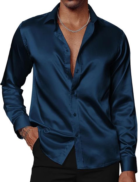 Amazon.com: PJ PAUL JONES Mens Satin Shirt 70s Disco Long Sleeve Shirts Silk Button Down Pajama Shirts Green 2XL : Clothing, Shoes & Jewelry Men’s Silk Shirt, Mens Satin Shirt, Wedding Party Night, Sequin Clothing, Wedding Dress Shirt, Carnival Date, Night Out Club, Shirt Wrinkles, Satin Shirt Dress