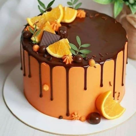 Orange Cake Decoration, Winter Torte, Orange Chocolate Cake, Chocolate Cake Designs, Mini Torte, Simple Cake Designs, Chocolate Cake Decoration, Creative Cake Decorating, Creative Birthday Cakes