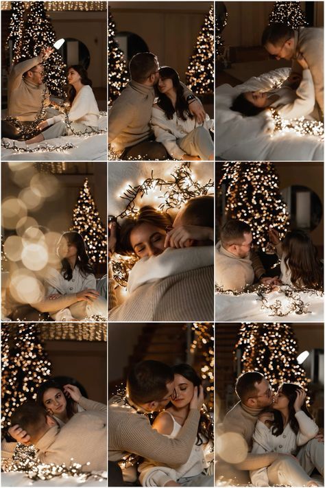 Couple Pjs Matching Christmas Photos, Couple Christmas Pictures Ideas, Christmas Photoshoot Couples Outfits, Cozy Christmas Photoshoot Couple, Christmas Photos At Home Couples, Diy Christmas Pictures Couples, Holiday Card Ideas Photo Couple, Couples Christmas Photoshoot Ideas, Christmas Picture Poses For Couples