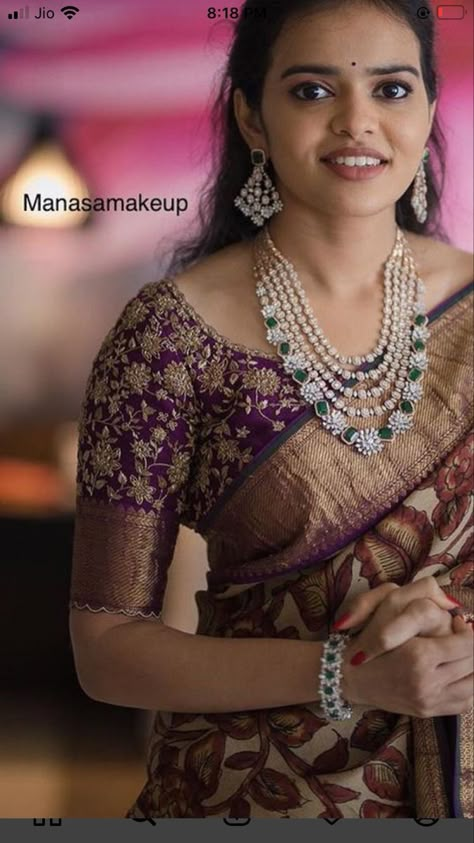 Bridal Pattu Blouse Designs, Jewellery Maggam Work Designs, Purple Blouse Work Designs Pattu, Purple Bridal Blouse Designs, Bridal Maggam Blouse Designs Latest, Purple Blouse Maggam Work, Muggum Work Blouse Designs Latest, Purple Maggam Work Blouse Designs, Pattu Work Blouse Designs