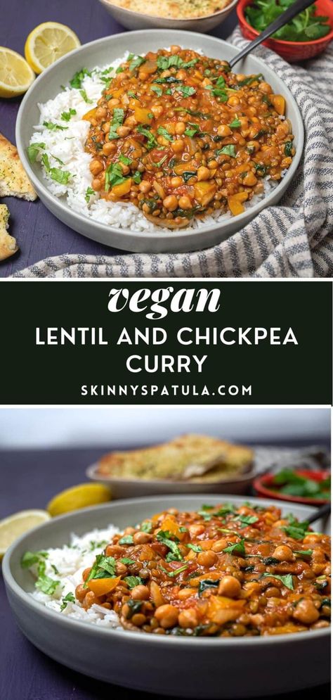 Lentil And Chickpea, Easy Chickpea Curry, Lentil Curry Recipes, Nutritious Dinner, Chickpea Curry Recipe, Vegan Curry Recipes, Lentil Dishes, Vegan Lentil, Veggie Dinner