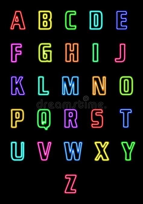 Neon Alphabet Letters, Design Alphabet Letters, Name Card Ideas, Abc Lettering, Neon Sign Board, Neon Lettering, Design Typeface, Neon Png, Number Font