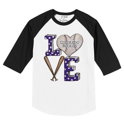 Turn your littlest fan into an avid Colorado Rockies supporter right away. Let them show the Colorado Rockies their support by putting them in this Baseball Love Raglan 3/4 Sleeve T-Shirt from Tiny Turnip. It features bold Colorado Rockies graphics, so no one will be able to question that you're raising a future Colorado Rockies fan every time they rock this sweet gear.