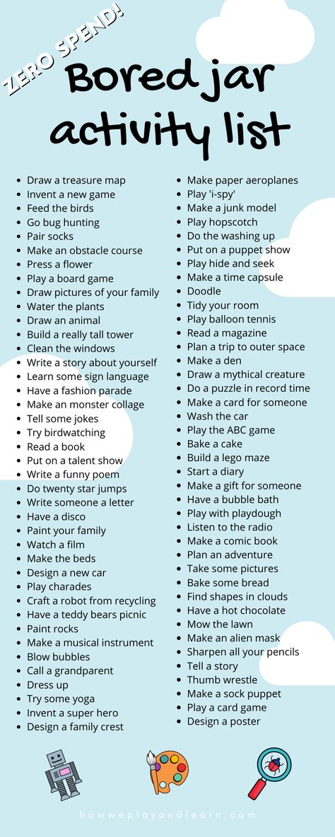 Bored Jar Activity List, Uppfostra Barn, Activity List, Freetime Activities, Bored Jar, What To Do When Bored, Things To Do At Home, Fun Sleepover Ideas, Sleepover Things To Do