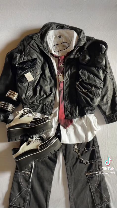 Tie Grunge Outfit, Masc Alt Clothes, Punk Style Aesthetic, Biker Core Outfit, Classy Masc Outfits, Masc Punk Outfits, Male Manipulator Outfits, Goth Boy Outfits, Perfect Objects