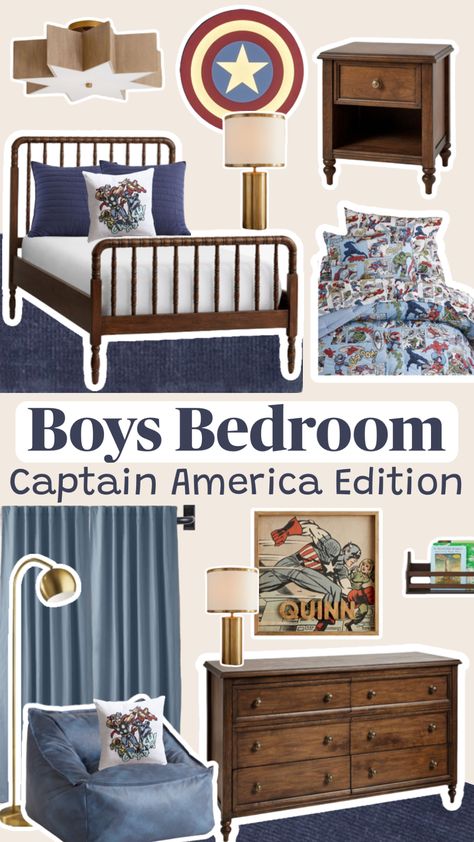 Boys Marvel Captain America inspired bedroom! 🦸‍♂️  #boysbedroomfurniture #boysbedroomdecor #marvelbedroom #marveldecor #marvel #captianamerica #superherobedroom #captainamericabedroom #kidsbedrooideas   Follow my shop @Chelsalately on the @shop.LTK app to shop this post and get my exclusive app-only content!  #liketkit #LTKkids #LTKhome #LTKstyletip @shop.ltk https://liketk.it/4BMwi Boys Marvel Bedroom Ideas, Boys Marvel Bedroom, Marvel Boys Bedroom, Captain America Bedroom, America Bedroom, Declutter Kids Room, Hero Bedroom, Super Hero Bedroom Decor, Marvel Decor