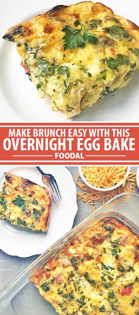 Overnight Egg Bake, Egg Brunch Recipes, Baby Shower Brunch Food, Gluten Free Brunch, Make Ahead Brunch, Baked Eggs Recipe, Brunch Eggs, Brunch Casserole, Egg Bake