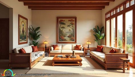 Kerala Sofa Designs, Kerala Living Room, Kerala Interior Design, Colonial House Interior Design, Traditional Modern Home, Colonial House Interior, Kerala Traditional House, Kerala Home, Modern House Interior