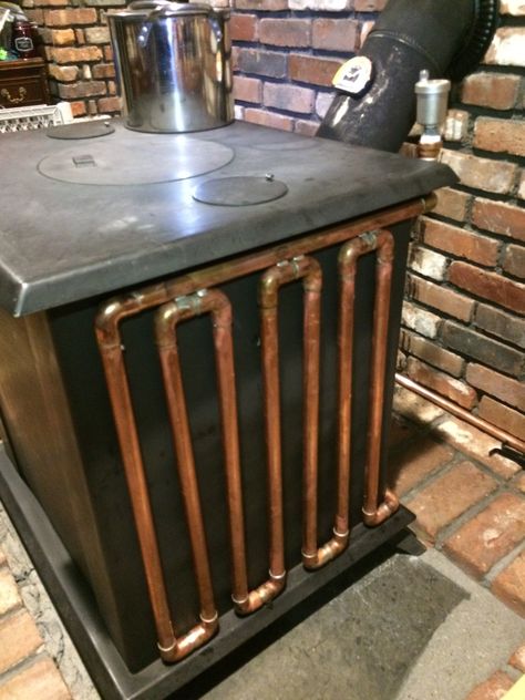 Wood Stove Water Heater, Stove Water Heater, Wood Stove Heater, Diy Wood Stove, Wood Stove Cooking, Wood Heat, Wood Stove Fireplace, Stove Heater, Wood Heater