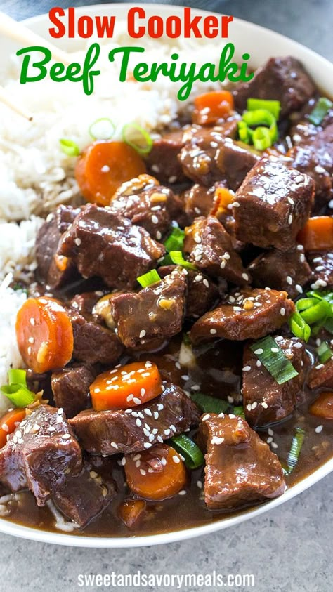 Slow Cooker Beef Teriyaki is very easy to make and a perfect weeknight meal. Just add all the ingredients to the crockpot and cook, and I guarantee you will enjoy it! #slowcooker #pressurecooker #beefrecipes #asianrecipes #easyrecipes #sweetandsavorymeals Easter Entrees, Beef Teriyaki, Beef Food Recipes, Teriyaki Beef, Slow Cooker Recipes Beef, Stew Meat Recipes, Crockpot Recipes Beef, Beef Stew Meat, Crockpot Slow Cooker