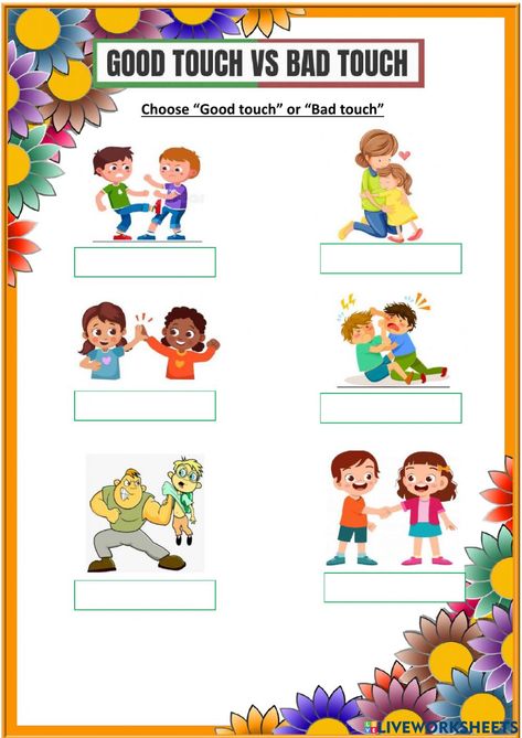 Good Touch Bad Touch Worksheet, Good Touch Bad Touch Activities, Good Touch Bad Touch Posters, Good Touch Bad Touch, Bad Touch, Body Safety, Reading Comprehension For Kids, Alhamdulillah For Everything, Birds And Bees