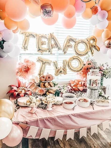 Tea Time For Two Birthday, Yea For Two Birthday Theme, Partea For Two, Tea For 2 Birthday Party Ideas, Tea For Two Party Favors, Tea For 2 Birthday Cake, Two Beautiful Birthday Theme, Floral 2nd Birthday Party, 2nd Birthday Tea Party For Girl