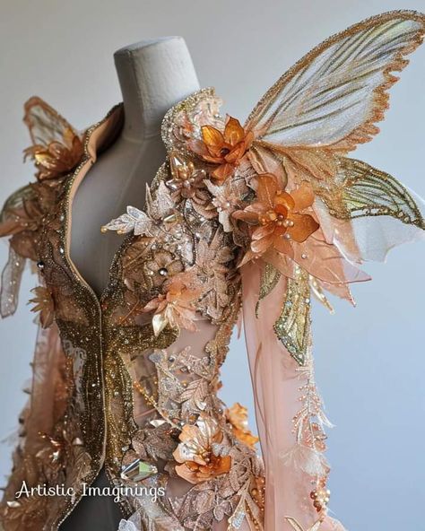 Medieval Fairy Dress, Autumn Leaves Dress, Spring Court Outfit, Nature Theme Dress, Season Fairies, Flower Inspired Dress, Headpiece Diy, Fashion Artwork, Fairytale Fashion