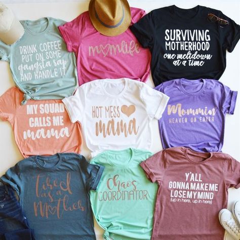 Gift Ideas for a New Mom - That She Actually Wants - Just Simply Mom Mom Shirt Ideas, Vinyl Shirt Ideas, Cricut Shirts, Diy Shirts, Shirts To Make, Mama Tee, Mom Life Shirt, Vinyl Shirts, Silhouette Ideas