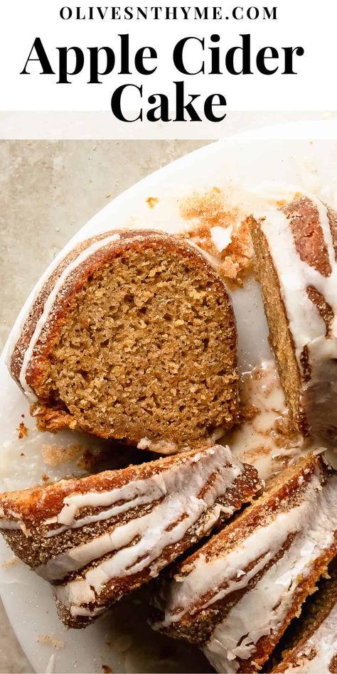 Apple cider cake is a simple, moist, tender and easy to make apple cider bundt cake coated in cinnamon sugar, topped with an apple cider glaze. Apple Cider Bundt Cake, Cider Bundt Cake, Apple Cider Donut Cake, Cider Donut Cake, Apple Cider Cake, Cider Cake, Apple Cider Glaze, Apple Cider Donuts Baked, Warm Desserts