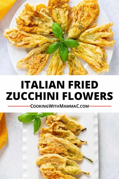 Learn to make Italian Fried Zucchini Flowers! They'll be ready in about 30 minutes. Don't miss this delicious recipe and information about buying, picking and storing squash blossoms. This will be one of the best appetizers of your life! Storing Squash, Squash Blossom Recipe, Fried Zucchini Flowers, Fried Squash Blossoms, The Best Appetizers, Squash Flowers, Zucchini Recipes Baked, Fried Zucchini, Zucchini Flowers