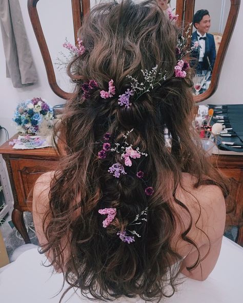 Titania Midsummer Nights Dream Aesthetic, Flowers In Bridal Hair, Mens Floral Wedding Attire, Pressed Flowers In Hair, Forest Floral Wedding, Fairy Whimsical Wedding, Woodland Wedding Dress Whimsical, Desert Backyard Wedding, Midsummer Nights Dream Outfits